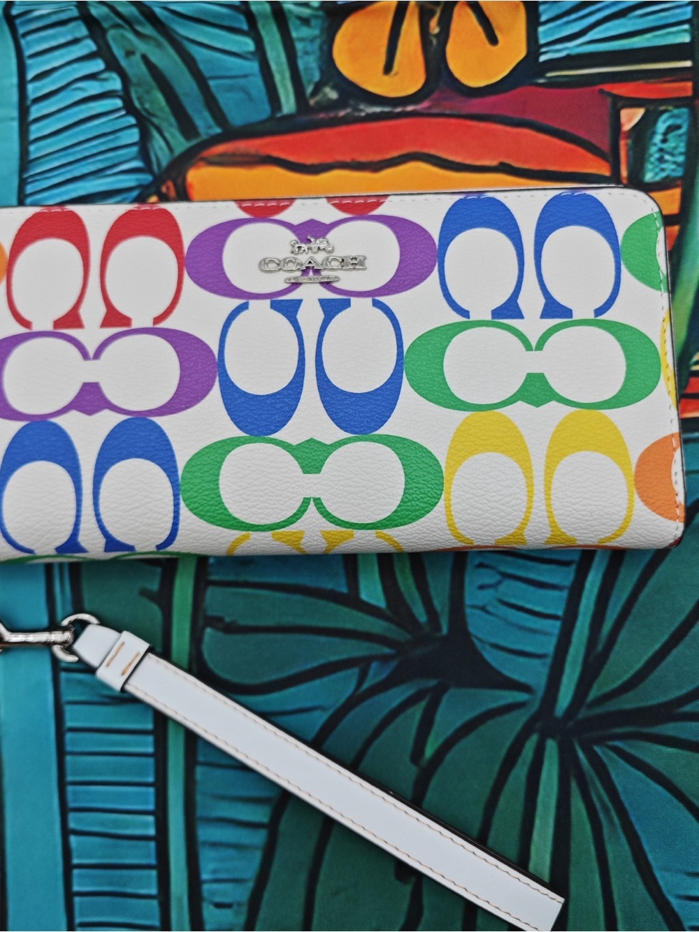 Coach White Multicolor Signature Wristlet